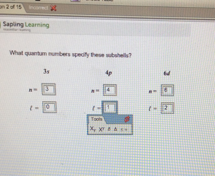 What quantum numbers specify these subshells 4d