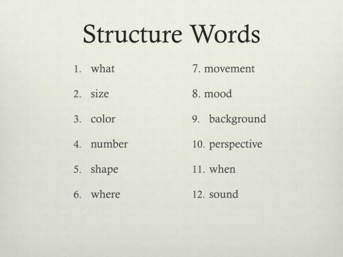 Structure words for visualizing and verbalizing